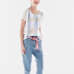 J. Crew Linen embroidered striped top